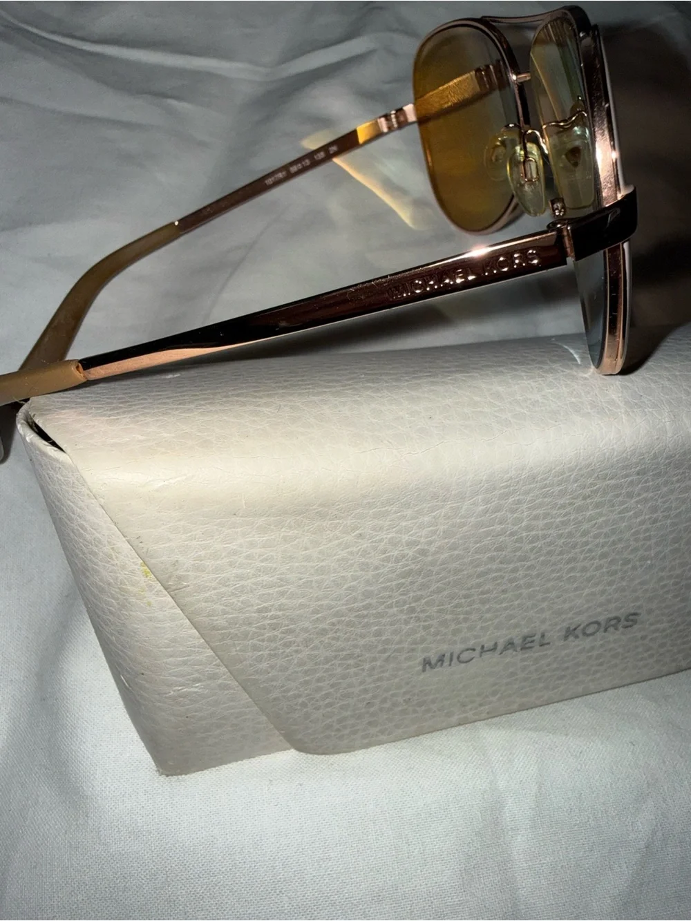 MICHAEL KORS Rose Gold Aviator Sunglasses with Brown Lenses